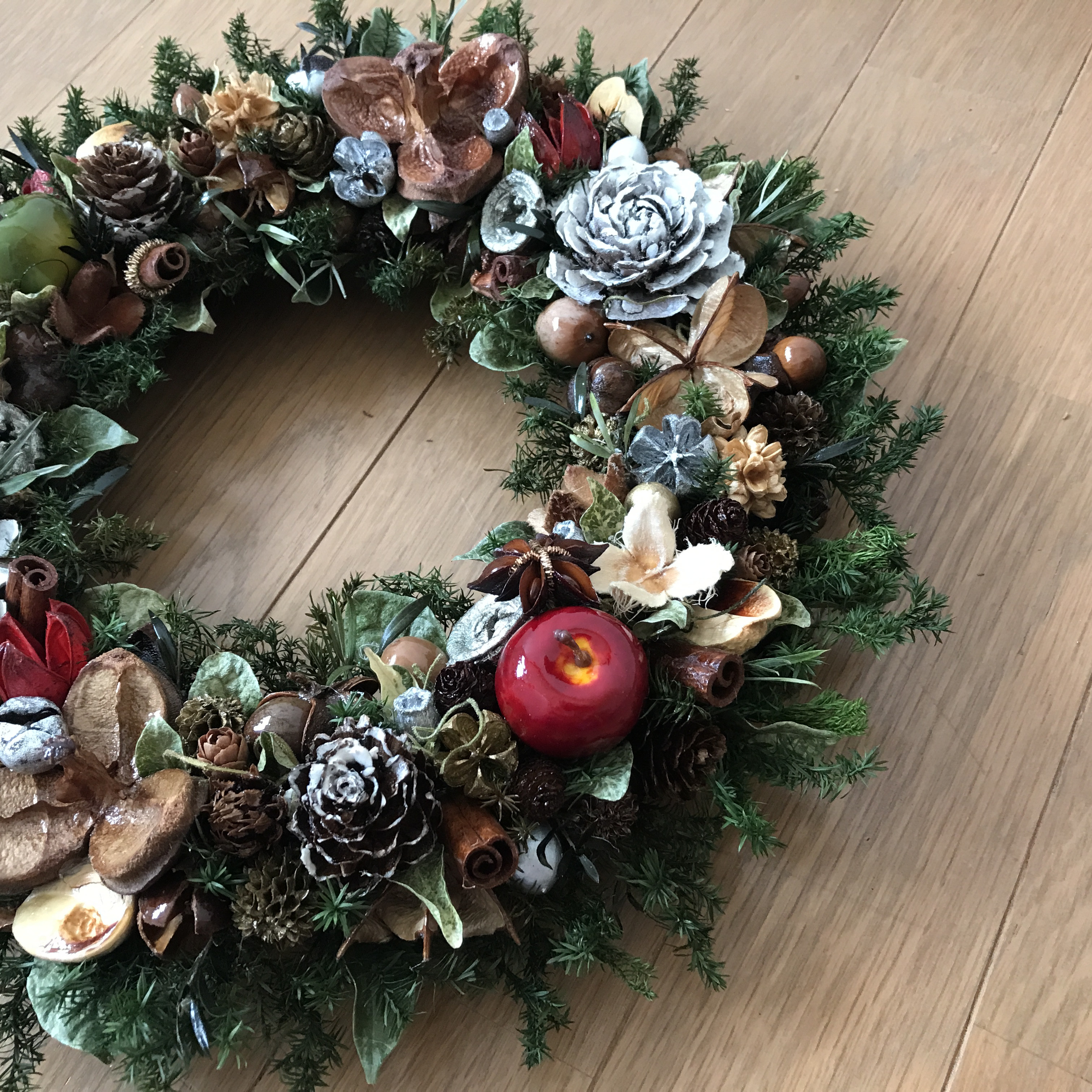 《X'mas》シダローズとリンゴのボタニカルグリーンリース　30cm（再販ｘ3）