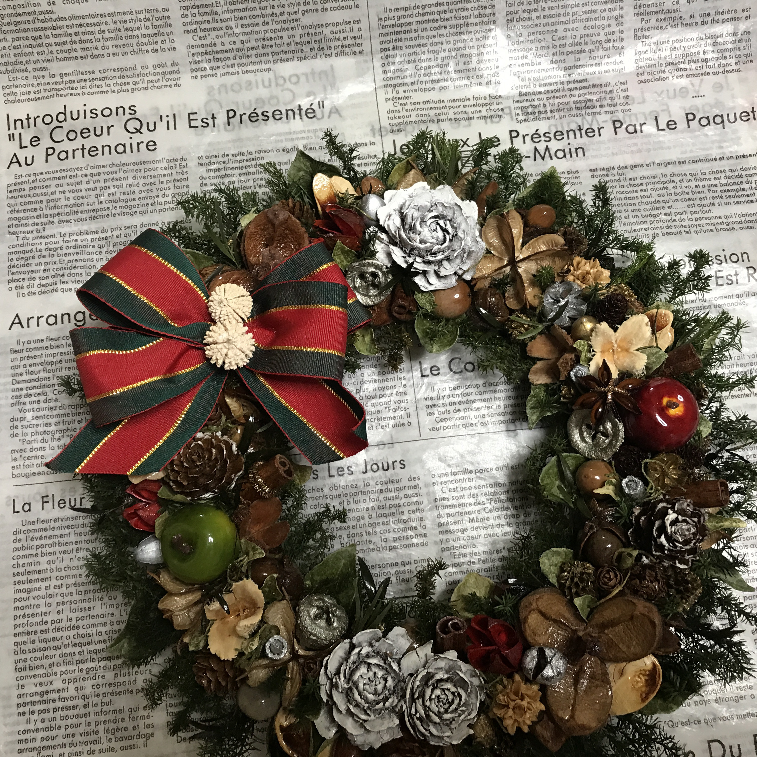 《X'mas》シダローズとリンゴのボタニカルグリーンリース　30cm（再販ｘ3）