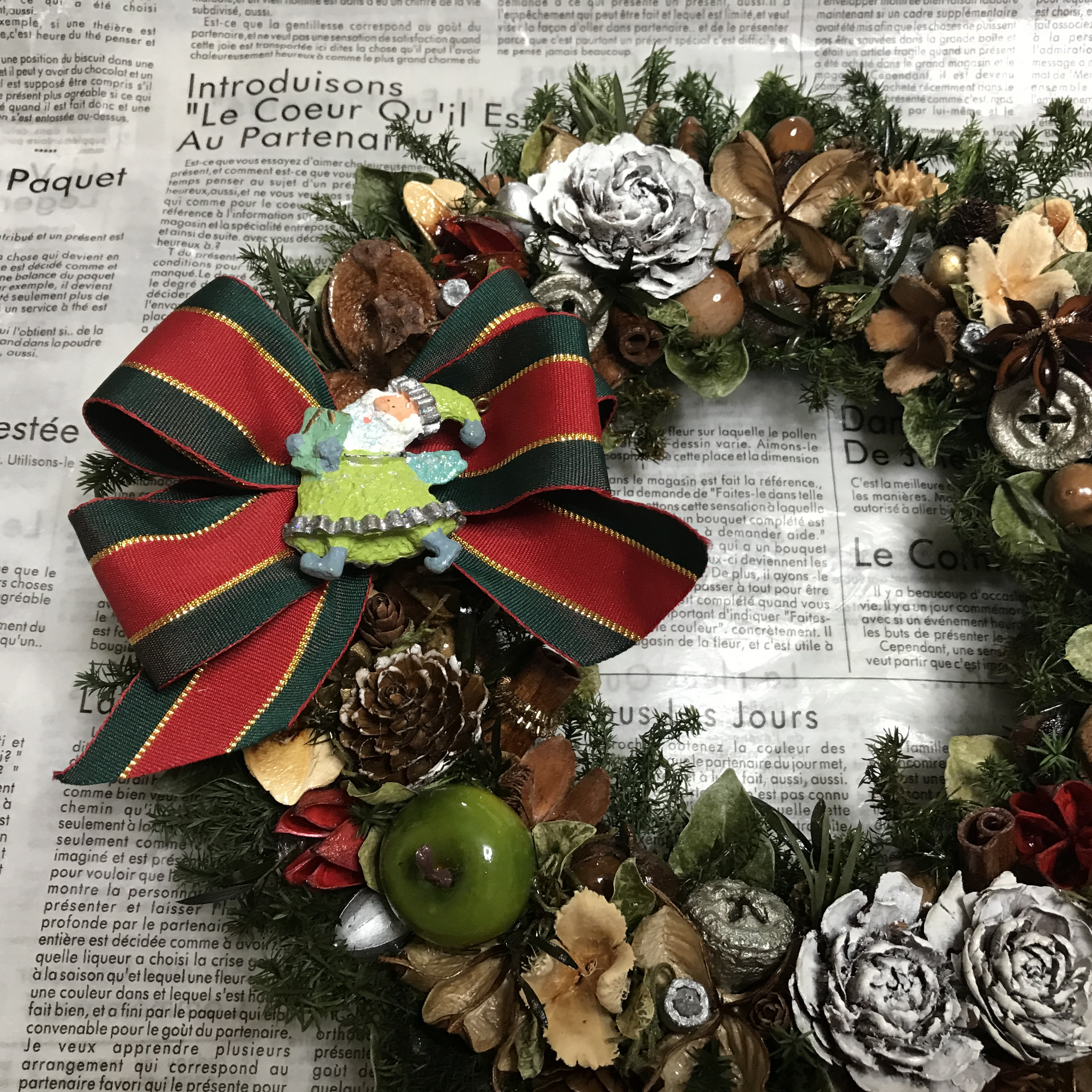 《X'mas》シダローズとリンゴのボタニカルグリーンリース　30cm（再販ｘ3）