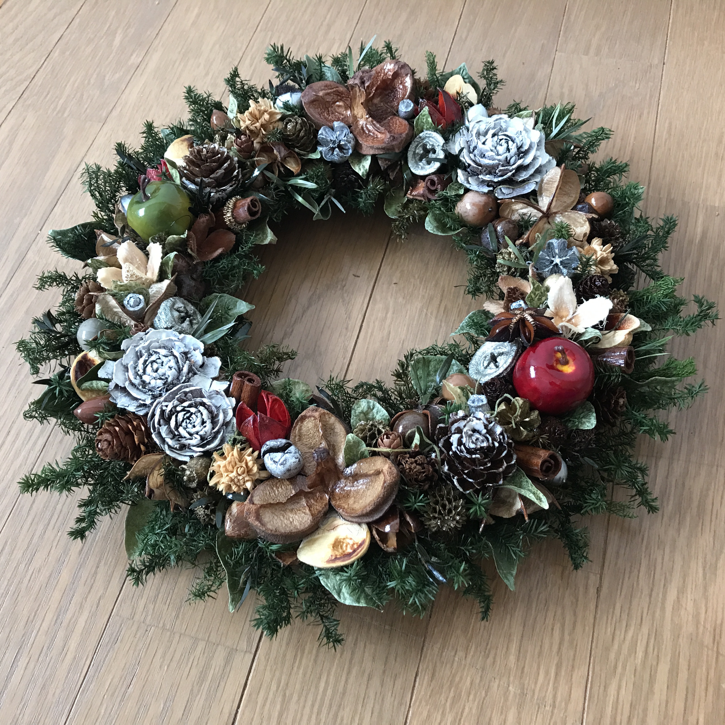 《X'mas》シダローズとリンゴのボタニカルグリーンリース　30cm（再販ｘ3）