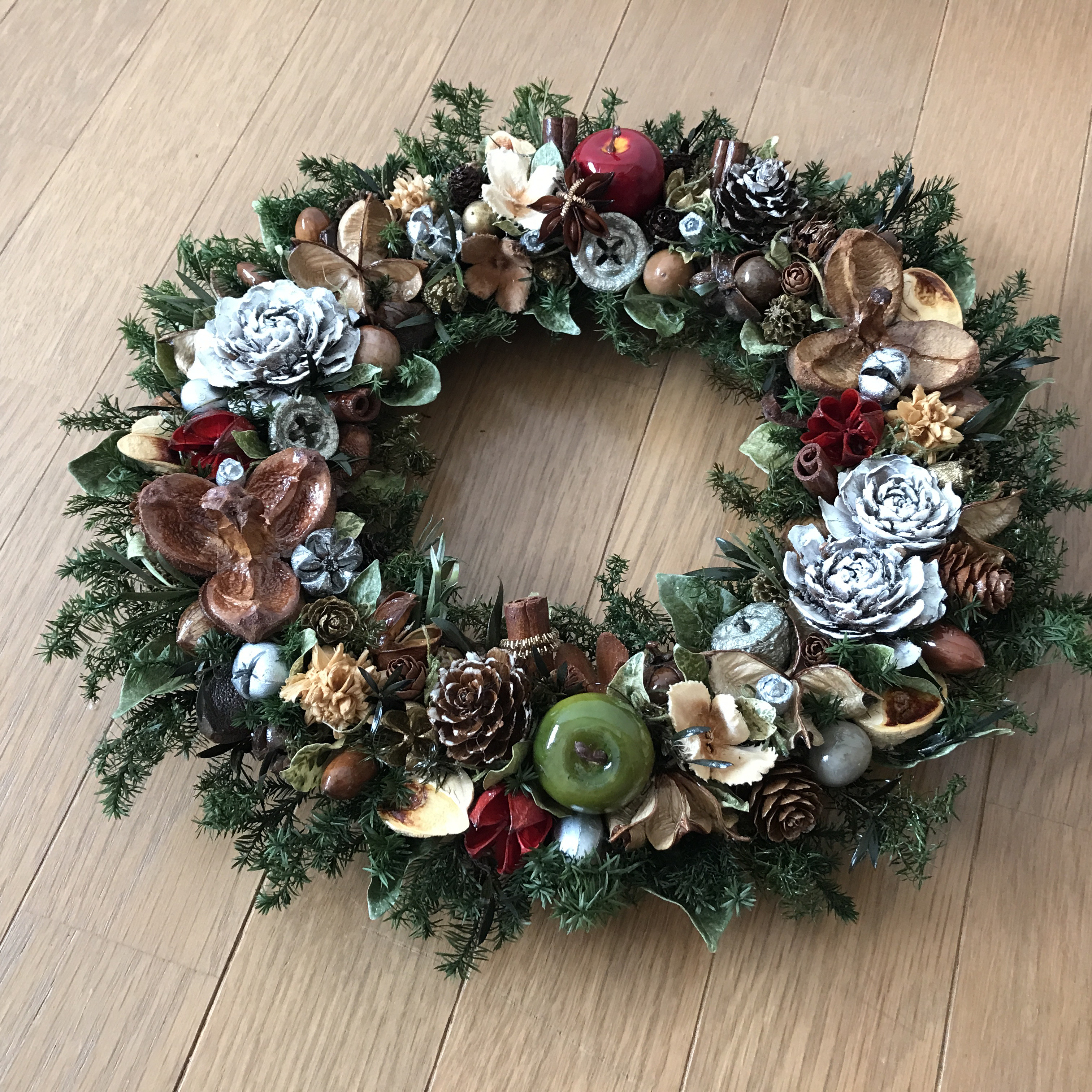 《X'mas》シダローズとリンゴのボタニカルグリーンリース　30cm（再販ｘ3）