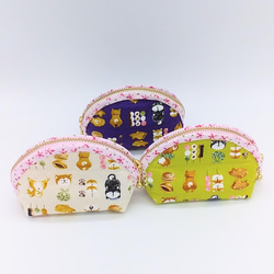 【再販】ミニポーチ☆柴犬と和菓子（ネイビー）小銭入れ　イヤフォンケース 8枚目の画像