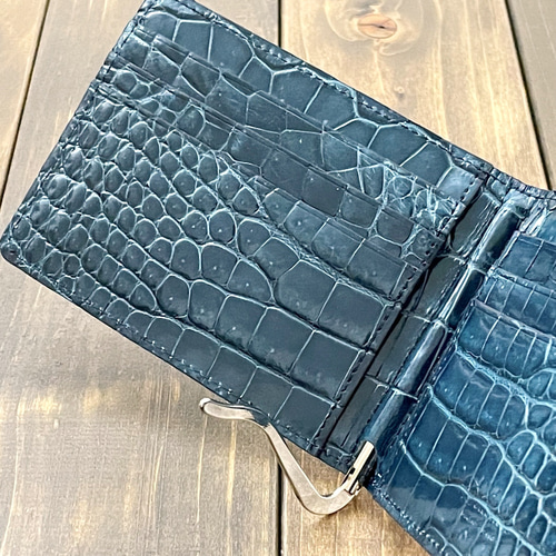 メメる。本革クロコダイルレザー　 マネークリップ 　ブルー Amazon | [vinacreations] マネークリップ 無双財布 青 クロコダイル革