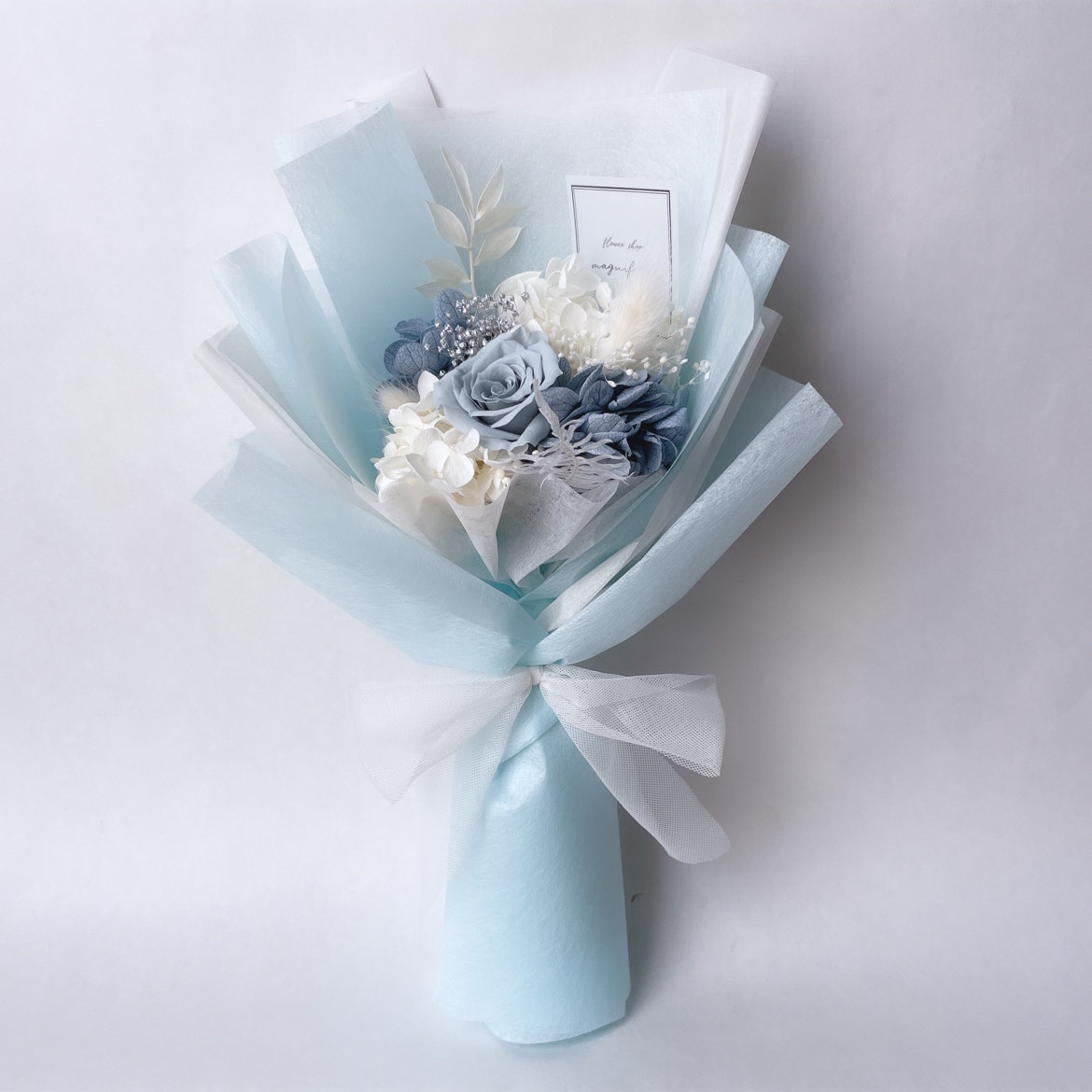 再販×19 ブルー系 ♡ローズシリーズ♡ ラッピングブーケ ドライフラワーとプリザーブドフラワーの花束 ブーケ 花束