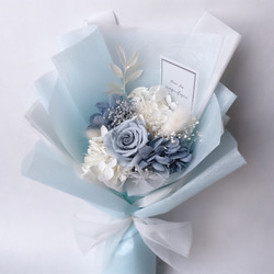 再販×19 ブルー系 ♡ローズシリーズ♡ ラッピングブーケ ドライフラワーとプリザーブドフラワーの花束 ブーケ 花束 3枚目の画像