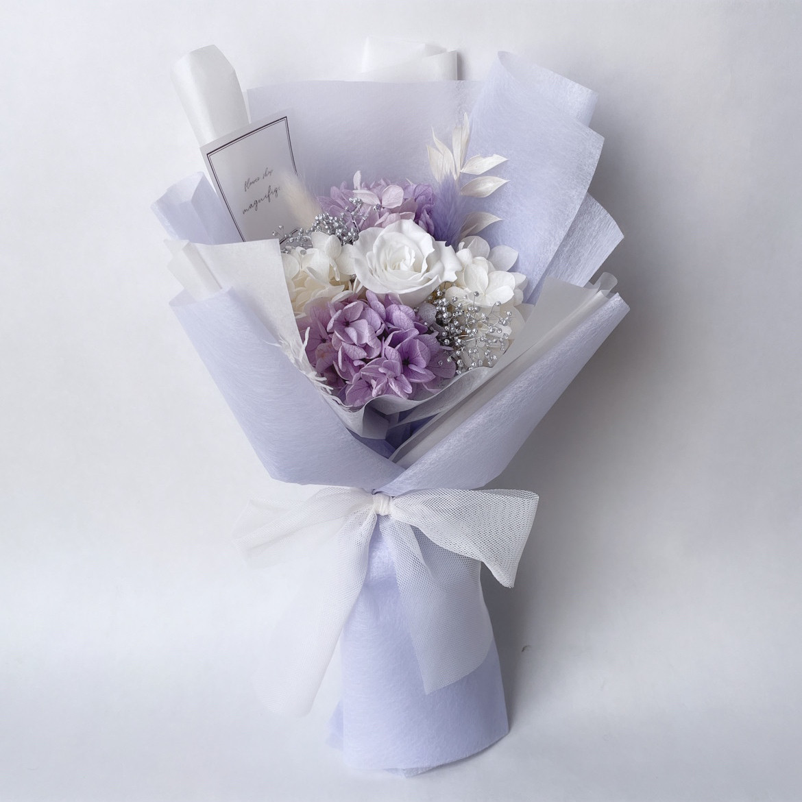 再販×25 ラベンダー系 ♡ローズシリーズ♡ ラッピングブーケ ドライフラワーとプリザーブドフラワーの花束 ブーケ 花束
