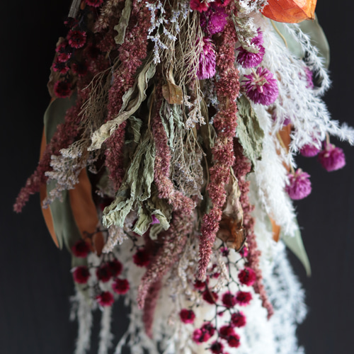 ◆和モダン◆ 大きめスワッグ　紫陽花　パンパスグラス　ブーケ　ドライフラワー 42c5d9ef115495b8c57cca8fcac573