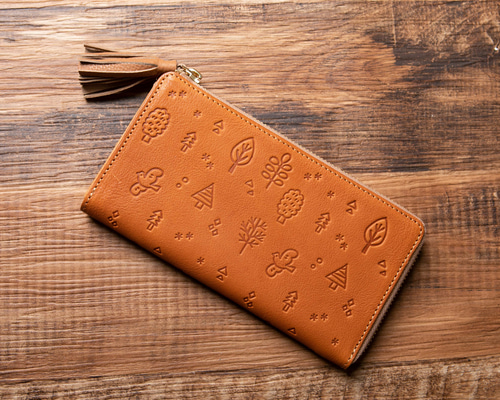 在庫限りの特選SALE】栃木レザー 北欧風 花鳥風月 L字型長財布