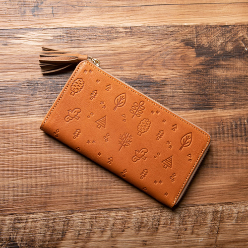 在庫限りの特選SALE】栃木レザー 北欧風 花鳥風月 L字型長財布