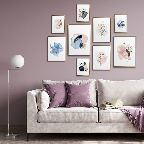 花と抽象画のポスター / i0522 / インテリアポスター　ピンクと紺 8枚目の画像