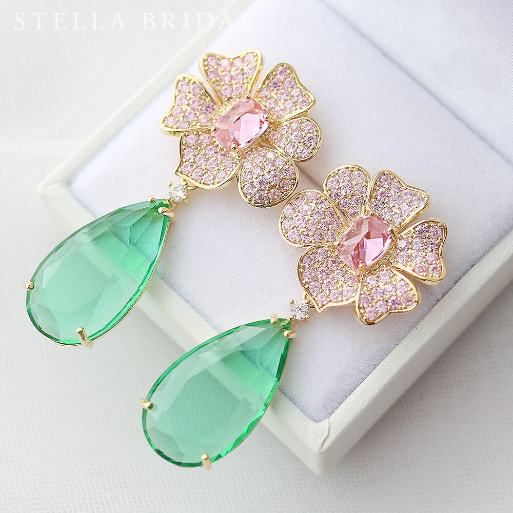 フォーマルやブライダルにも＊キュービックジルコニア ウェディングピアス プランタン グリーンビジュー