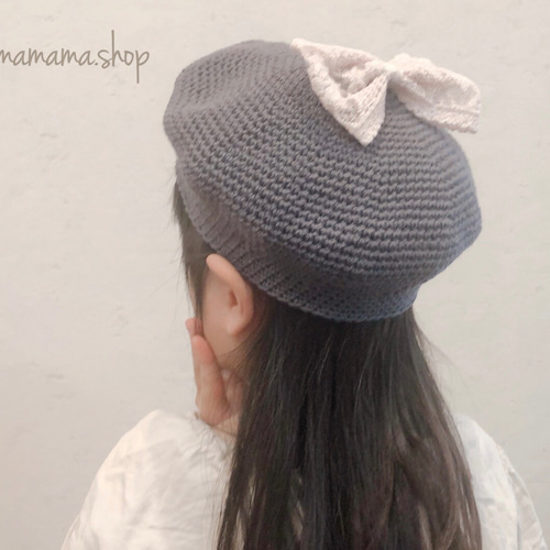 コットン100 ハンドメイド ベレー帽 手染めレースリボン ベビー キッズ