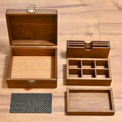 木製（欅）銭箱 千両箱 手提げ金庫 鉄金具 木製収納ボックス ダーク