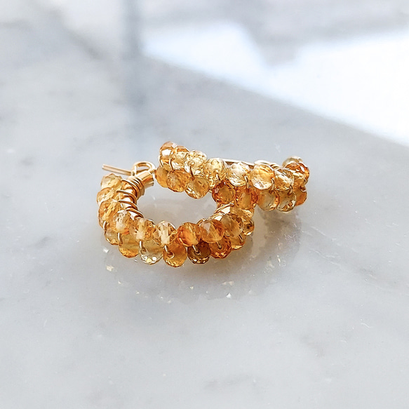 免費送貨 14kgf Citrine W wrapped hoop 無環耳環 第2張的照片