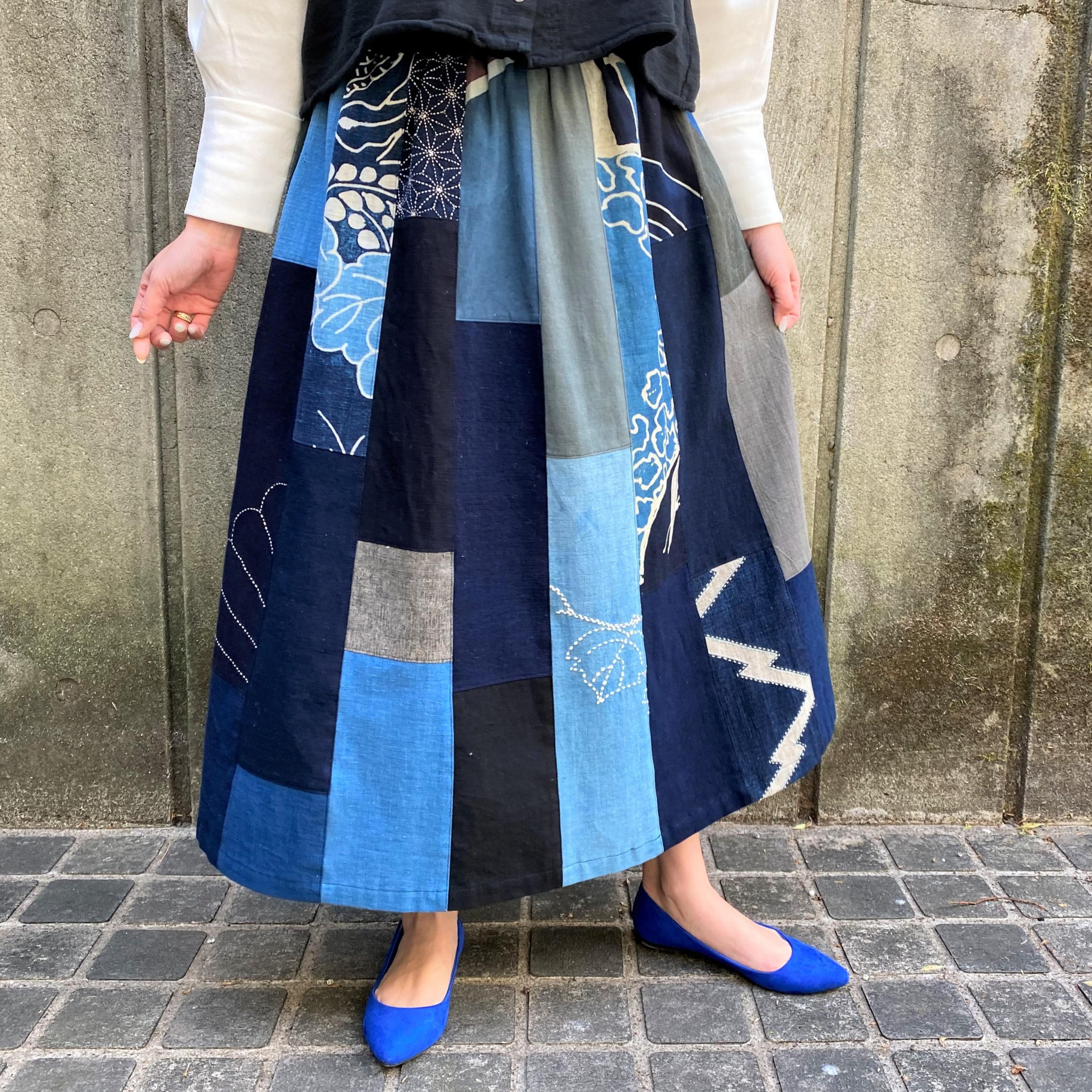 蚊絣　古布　スカート　ハンドメイド