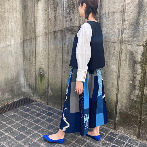 古布 藍染 絣 大きなトートバック 46✖️40cm まち付き ハンドメイド