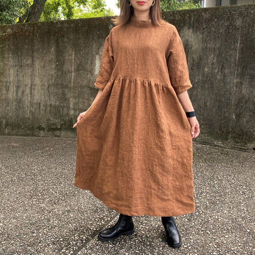 柿渋染めワンピース】和柄和風ゆったりエレガントミセス50代60代  