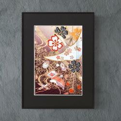 【飾る縁起物】シルク100%のアート 【作品名：桜鶴 -招福-】着物 贈り物 模様替え リビング 部屋 壁飾り 1枚目の画像