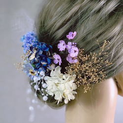 髪飾り ヘッドドレス 結婚式 成人式 卒業式  かすみ草 青　紫 白 4枚目の画像