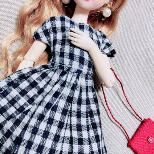 リカちゃん服  チェックシャツワンピース リカちゃん シャツワンピース ギンガムチェック 緑 その他人形