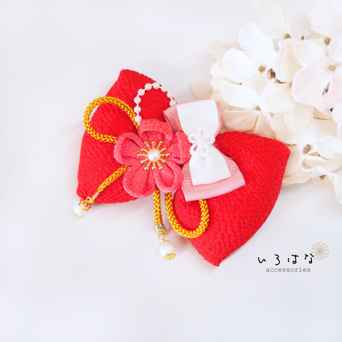 つまみ細工 髪飾り ヘアクリップ 七五三 前撮り 和風リボンの髪飾り 七五三 ひな祭り つまみ細工 赤 ヘアクリップ 雑貨