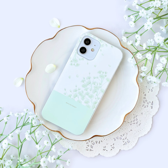 かすみ草 ミントグリーン スマホケース iPhone Android アンドロイド