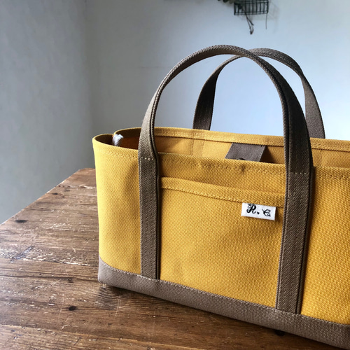 S横長スタイル帆布トート〈マスタード×グレージュ〉 トートバッグ  