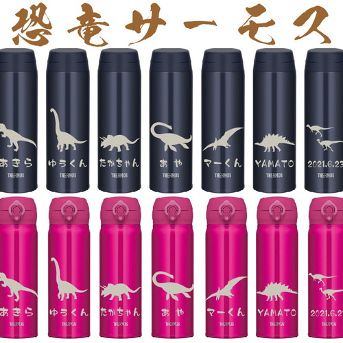 恐竜 イラスト 水分補給に 名入れ サーモス 水筒 500ml 人気のダーク