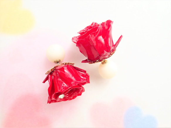 Rosemellia　玫瑰永生花　樹脂加工耳環　珍珠後耳扣　❊空郵台灣5-7天 第5張的照片