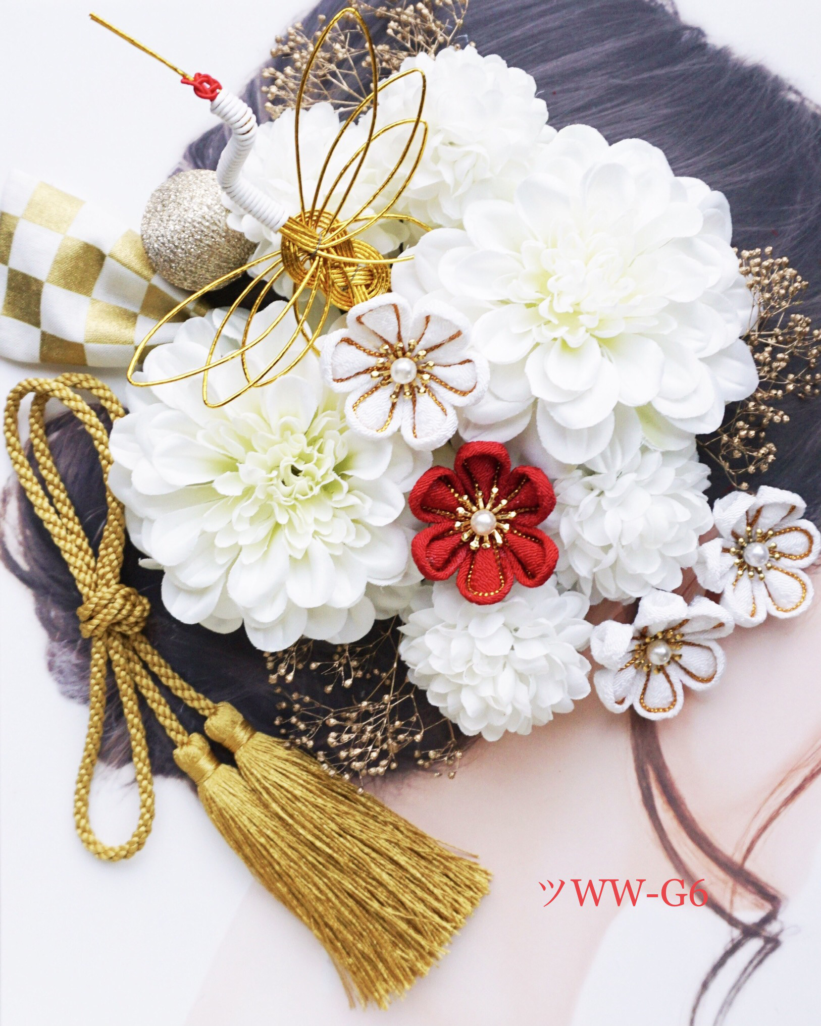 【匿名送料無料】結婚式　成人式　つまみ細工髪飾り　豪華鶴卒業式　袴　振袖　前撮り