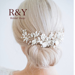 【H-5】 ヘッドドレス　ウェディング　ブライダル　ブライダルアクセサリー　髪飾り　結婚式 2枚目の画像