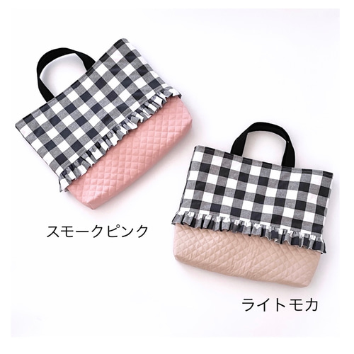 大きなギンガムチェックのレッスンバッグ 図書バッグ 通園バッグ