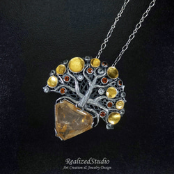 金絲鈦晶 925純銀胸針吊墜 - 金箔燒賦工藝 鏤空設計 - 生命之樹 第3張的照片