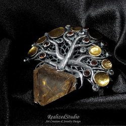 Rutilated Quartz 24K Keum-Boo Silver Brooch Pendant 2枚目の画像