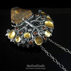 Rutilated Quartz 24K Keum-Boo Silver Brooch Pendant 7枚目の画像