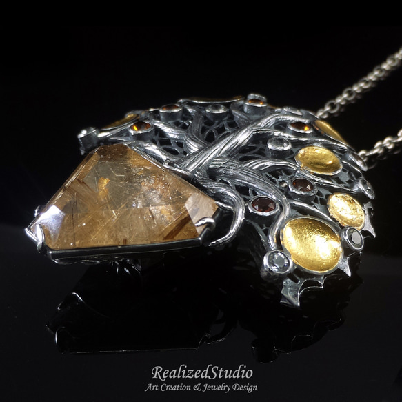 Rutilated Quartz 24K Keum-Boo Silver Brooch Pendant 8枚目の画像