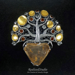 Rutilated Quartz 24K Keum-Boo Silver Brooch Pendant 1枚目の画像