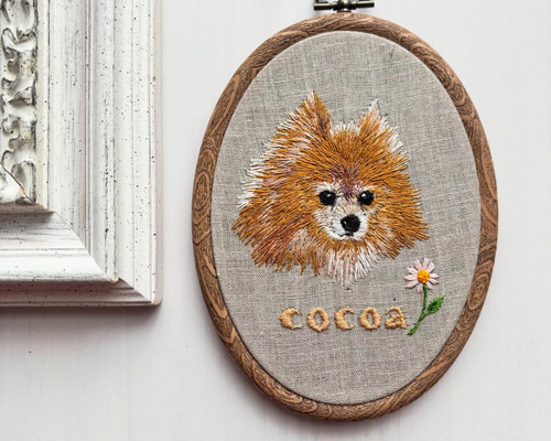 愛するペット肖像手刺繍タペストリー オーダーメイド作品 タペストリー