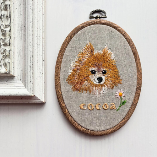愛するペット肖像手刺繍タペストリー オーダーメイド作品 タペストリー