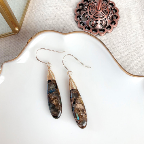 メルマガ掲載】ラブラドライトコッパー大粒14kgfピアス,イヤリング