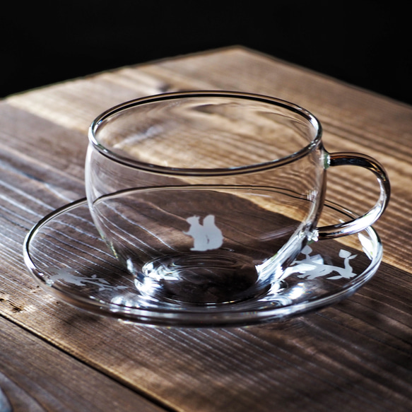 リス ガラスティーカップ ソーサー付き 300ml 2枚目の画像