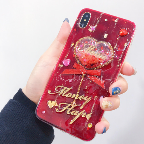 名入れ二箇所♡ぷっくりハート✨キラキラ金箔入り✨リボン