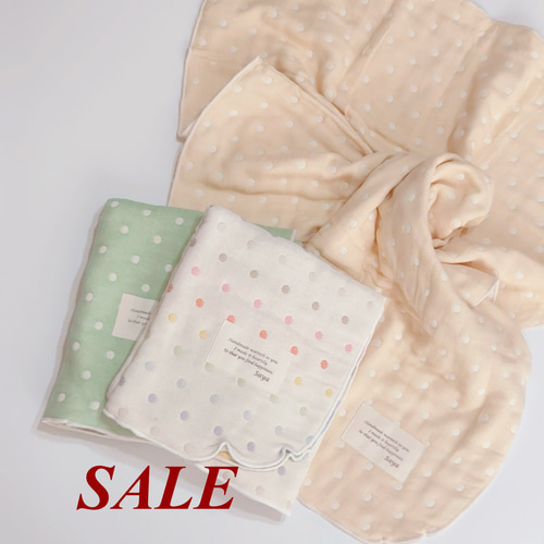 70*100☆水色×カラフルドット☆ガーゼケット