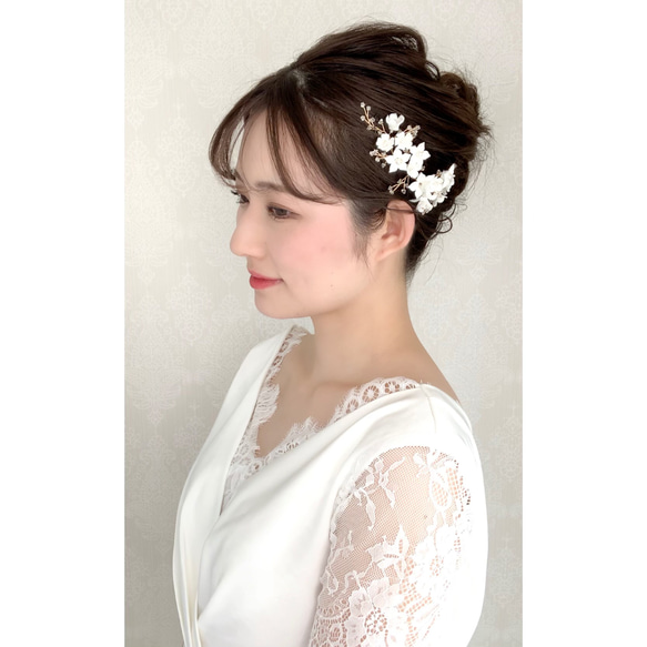 小枝 ウェディング ヘッドドレス ブライダル ヘア アクセサリー リーフ アクセ ゴール    　結婚式 花嫁　MA37 2枚目の画像