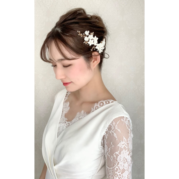 小枝 ウェディング ヘッドドレス ブライダル ヘア アクセサリー リーフ アクセ ゴール    　結婚式 花嫁　MA37 4枚目の画像