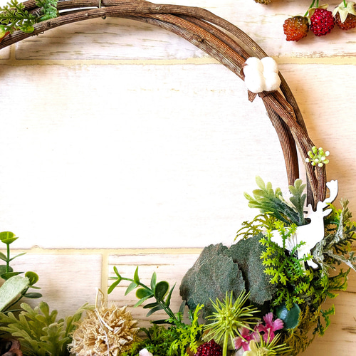 玄関リース 秋なりのキイチゴ 秋リース、クリスマスリース アート