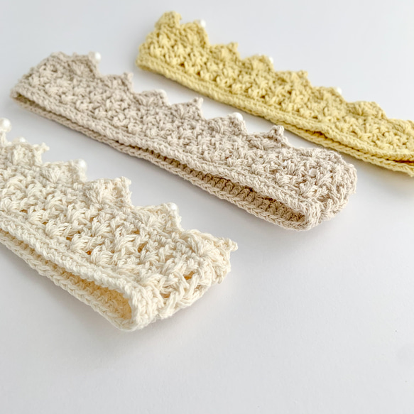 \thanks♡300!!/ ベビークラウン☆パール ハーフバースデー お誕生日 王冠 ヘアバンド かぎ編み 100日 6枚目の画像