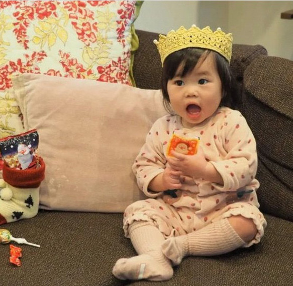 \thanks♡300!!/ ベビークラウン☆パール ハーフバースデー お誕生日 王冠 ヘアバンド かぎ編み 100日 14枚目の画像