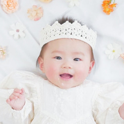 \thanks♡300!!/ ベビークラウン☆パール ハーフバースデー お誕生日 王冠 ヘアバンド かぎ編み 100日 12枚目の画像