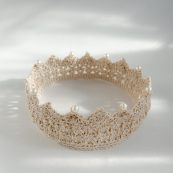 \thanks♡300!!/ ベビークラウン☆パール ハーフバースデー お誕生日 王冠 ヘアバンド かぎ編み 100日 7枚目の画像